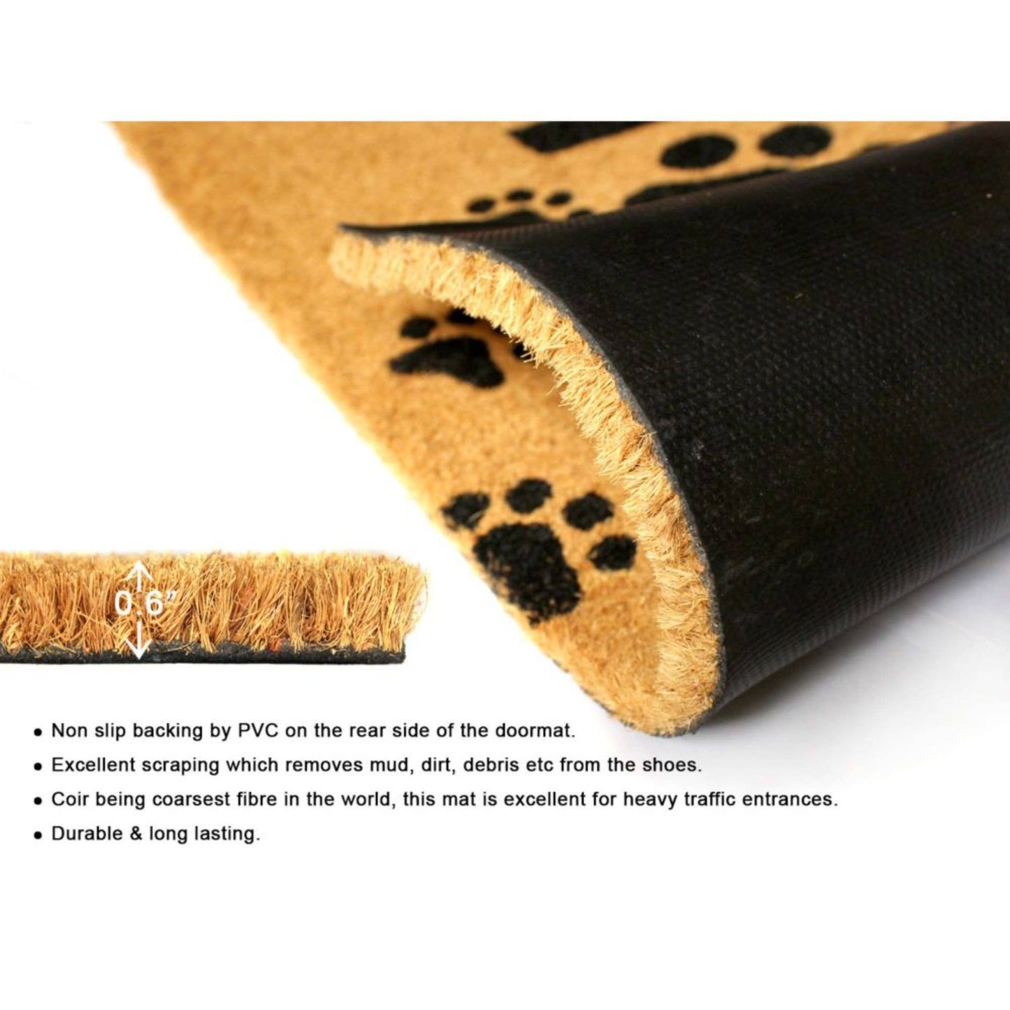 RugSmith Black Puppy Paws Home Coir Doormat, 18" x 30"