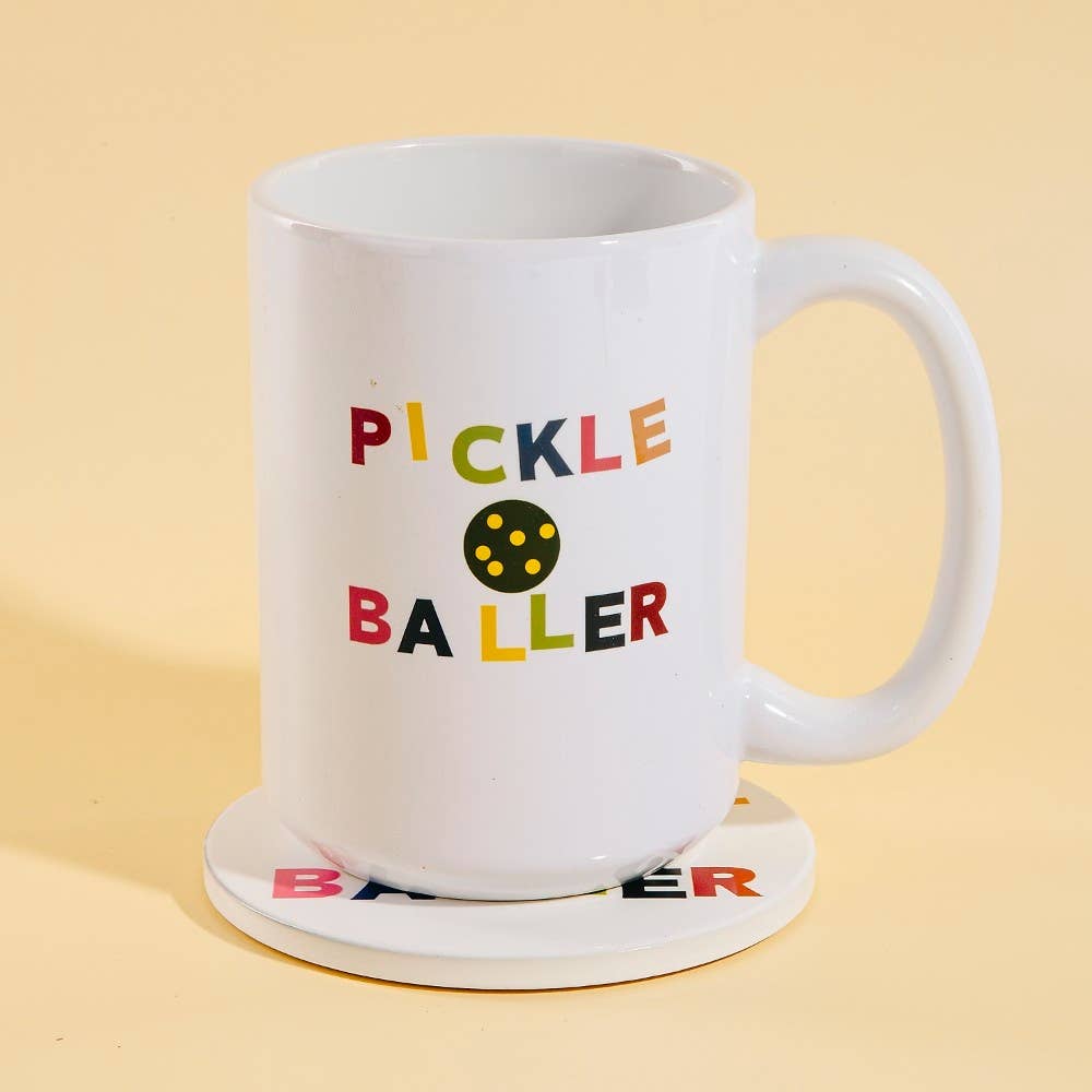 Pickle Baller 15Oz Mug With Matching Coaster Gift Set: WHITE
