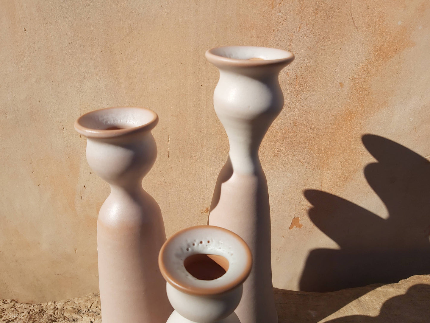 Matte white glaze candle holder LG