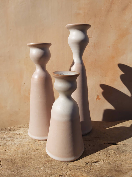 Matte white glaze candle holder LG