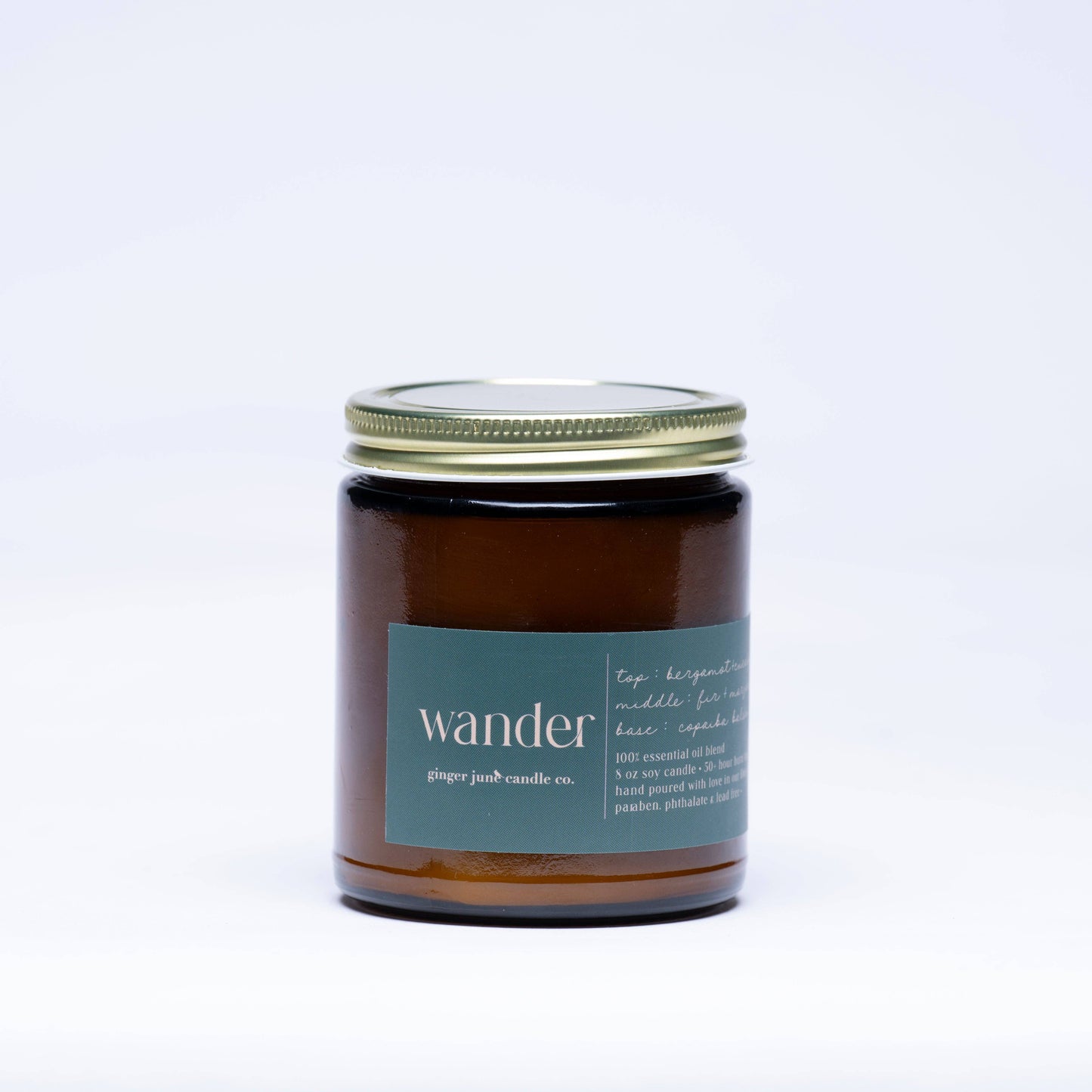 WANDER • minimal collection • 100% EO 8 oz soy candle: AMBER BROWN GLASS