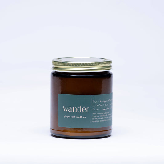 WANDER • minimal collection • 100% EO 8 oz soy candle: AMBER BROWN GLASS