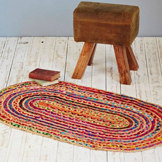 Multi-coloured Jute And Cotton Oval Rag Rug