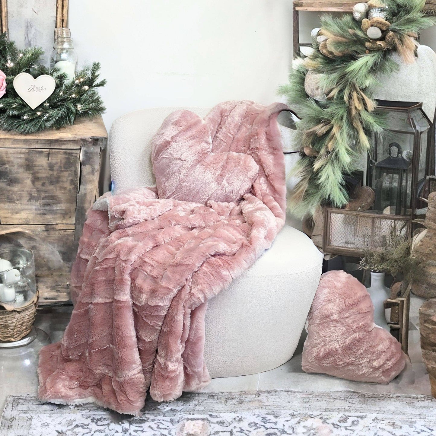 Tache Faux Fur Dusty Rose Gold Pink Throw Blanket (#7): 50 x 60
