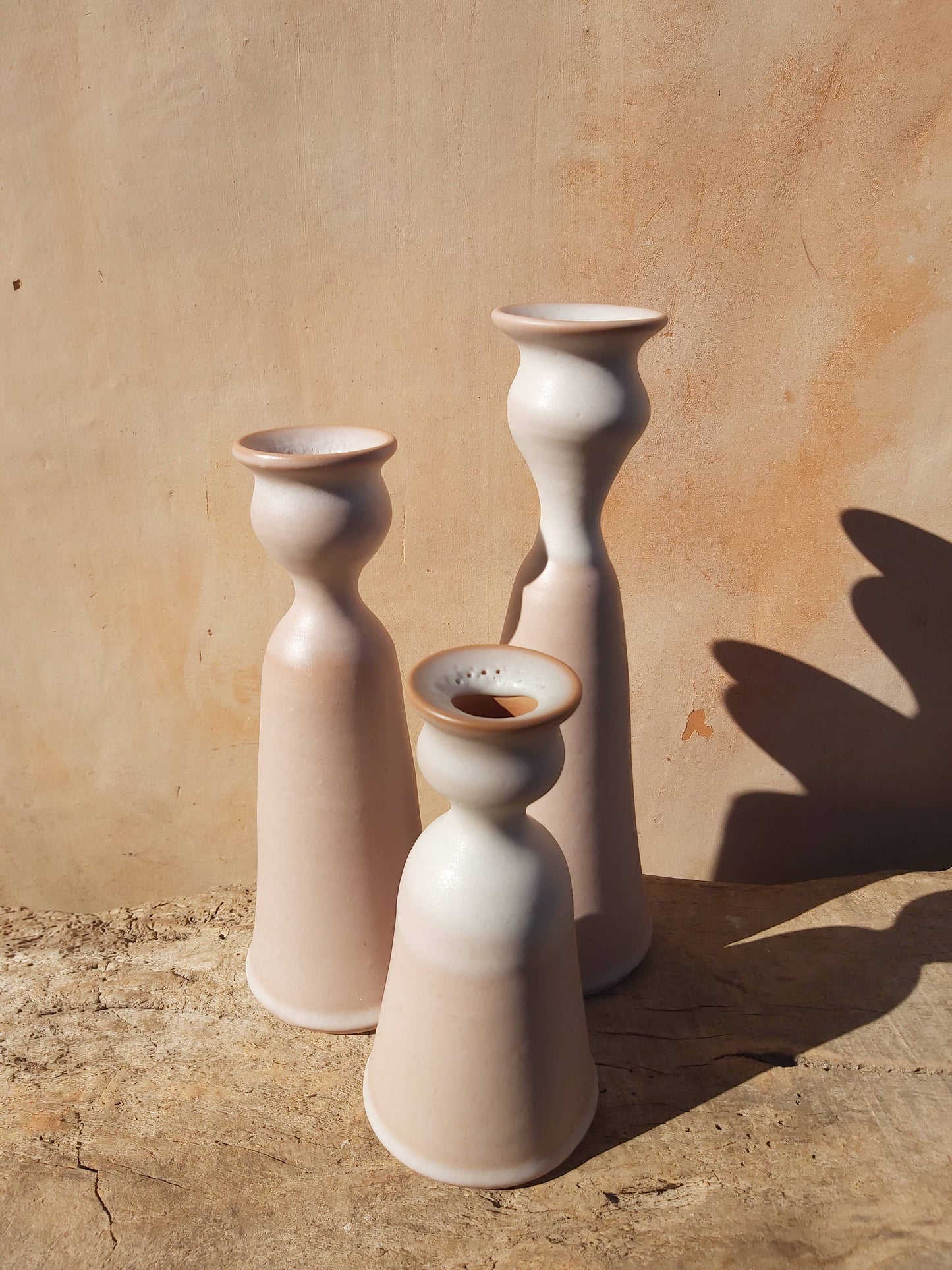 Matte white glaze candle holder LG