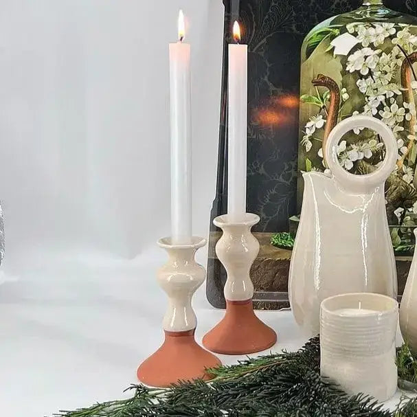 Traditional candle holder.: Terracotta+White