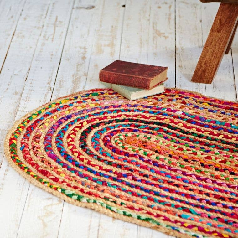 Multi-coloured Jute And Cotton Oval Rag Rug