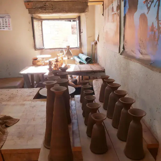 Traditional candle holder.: Terracotta+White