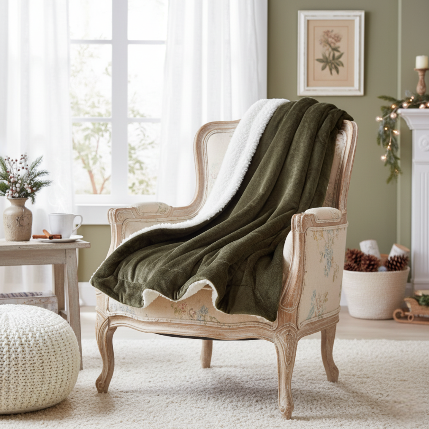 Tache Super Soft Evergreen Micro Fleece Green Sherpa Throw Blanket: 50 x 60