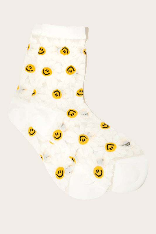 See Through Daisy Smiley Face Socks: MULTI