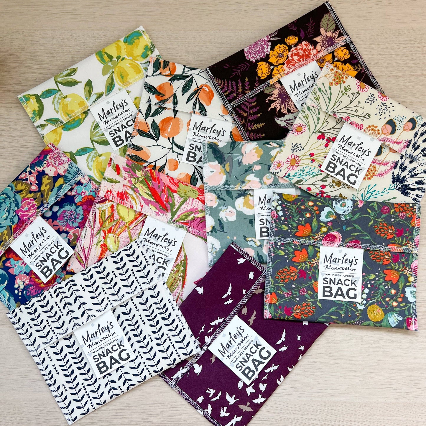 Snack Bag: Cotton Prints: Plum Floral