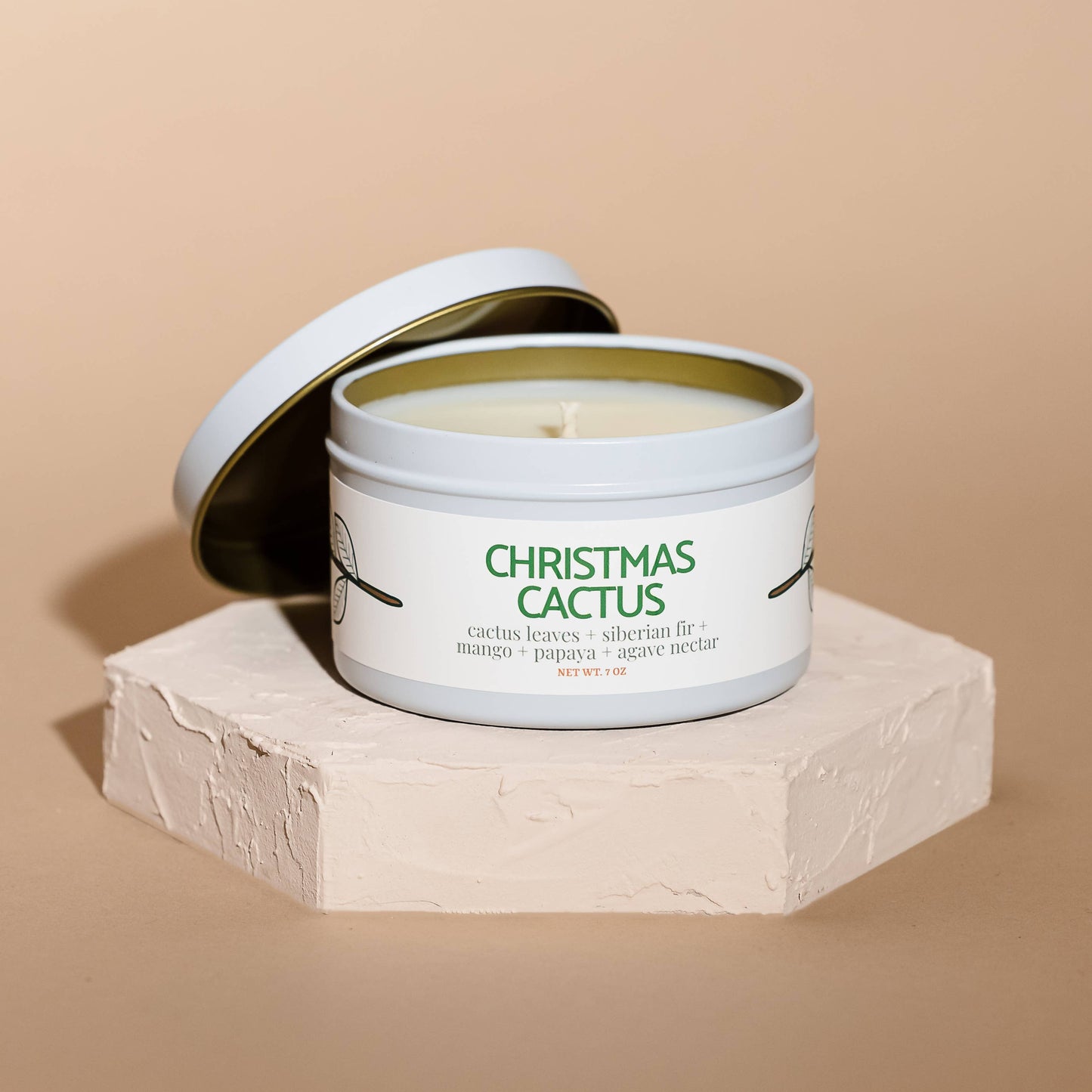 Quick Order: Matte White Candle Tins: Christmas Cactus