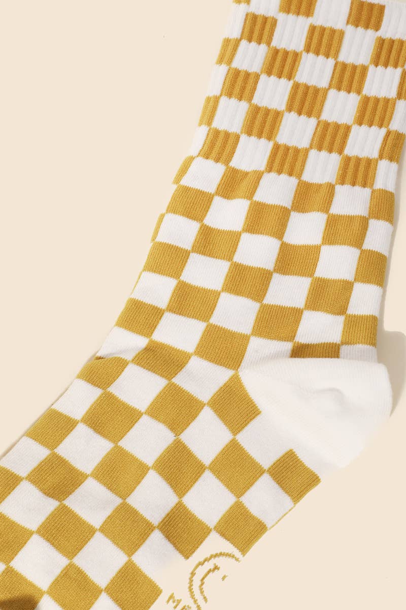 Yellow White Checkered Socks: MULTI