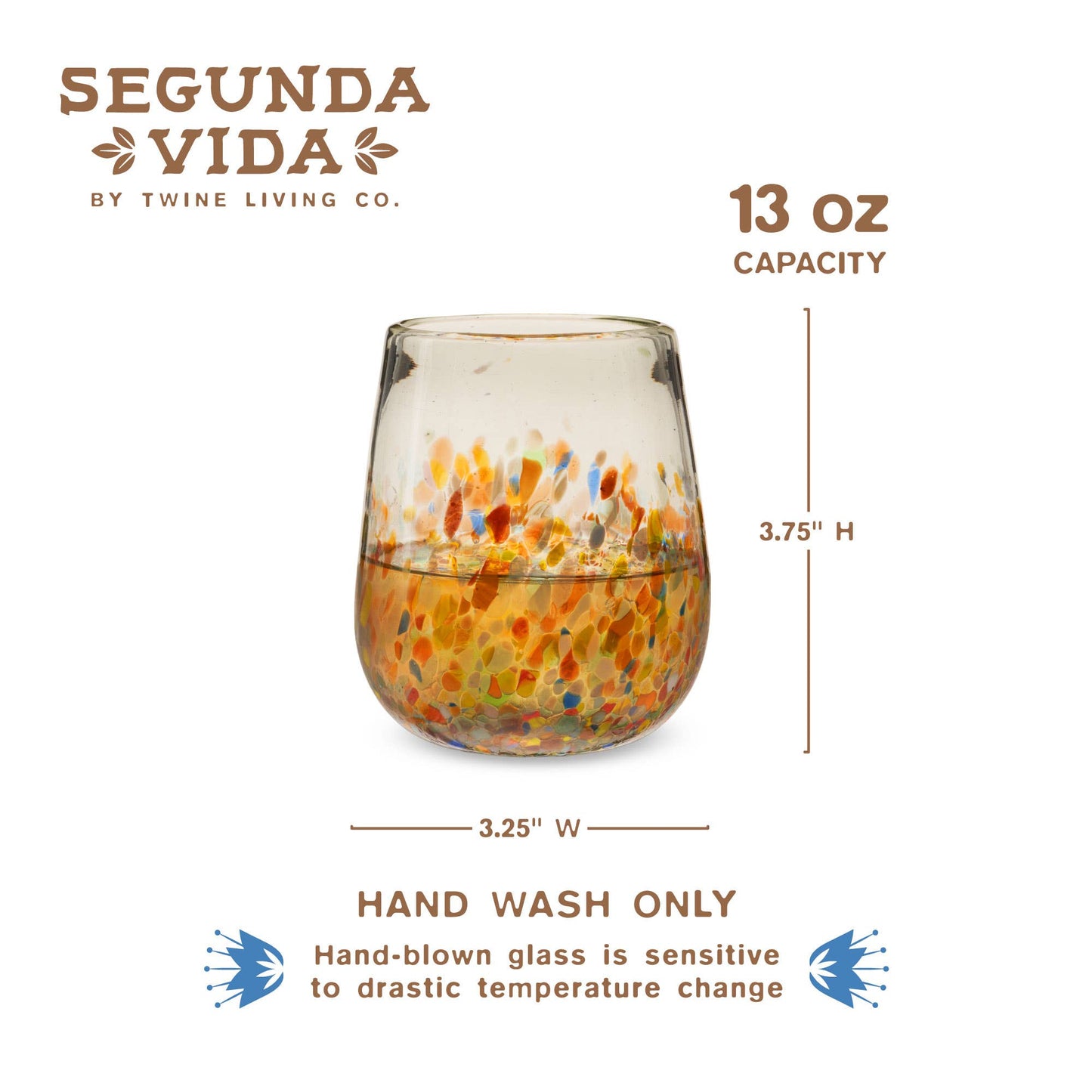 Artistico Recycled Glass Stemless Wine Glasses - Set of 2