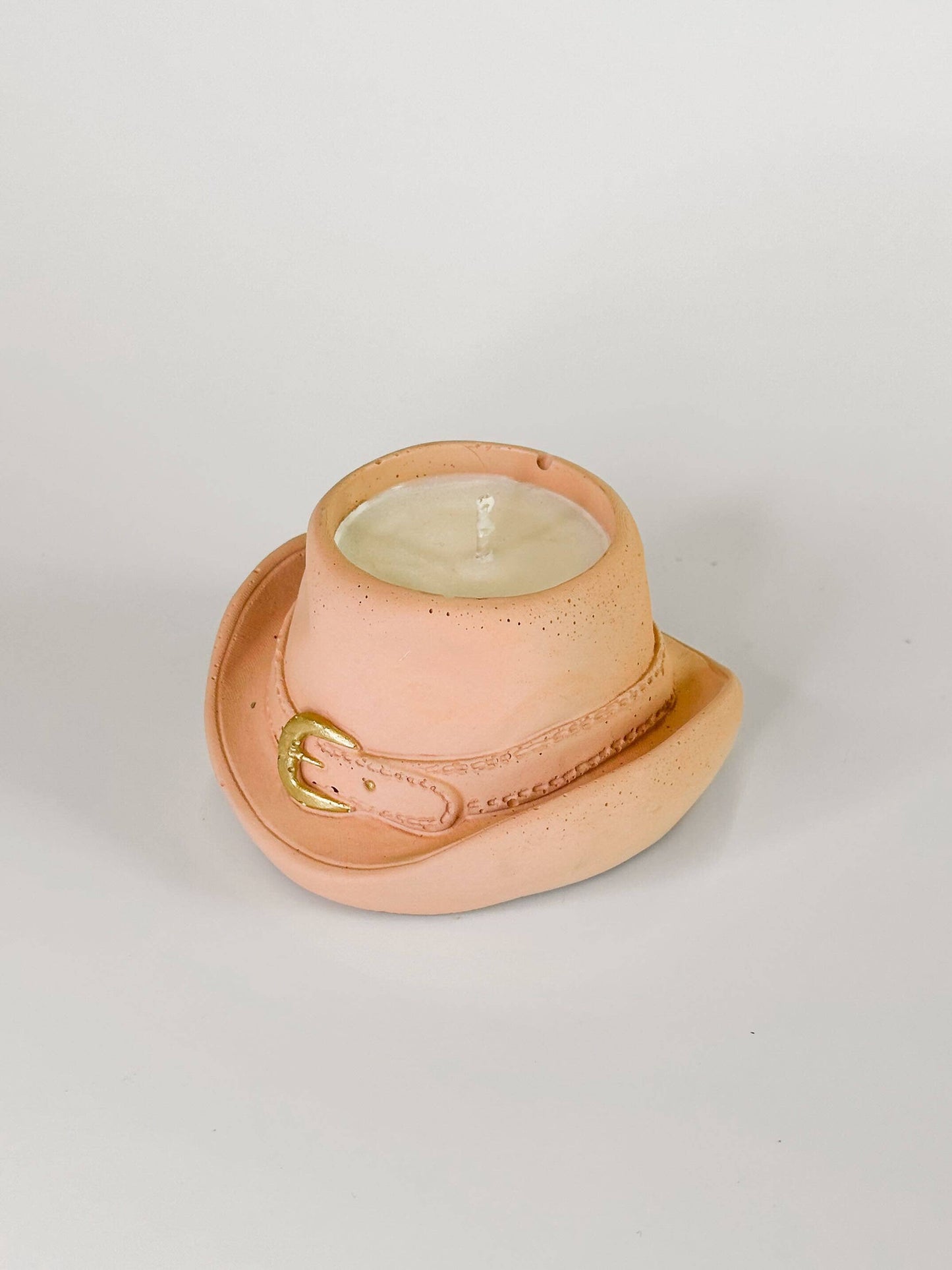 Cowboy Hat Candle: Raw Concrete with Gold Buckle / Sugarwood