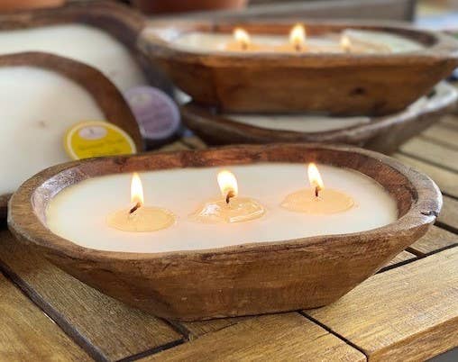 9" Petite Wood Bowl Candle: 10x6x3 / Natural / Sweet Tobacco