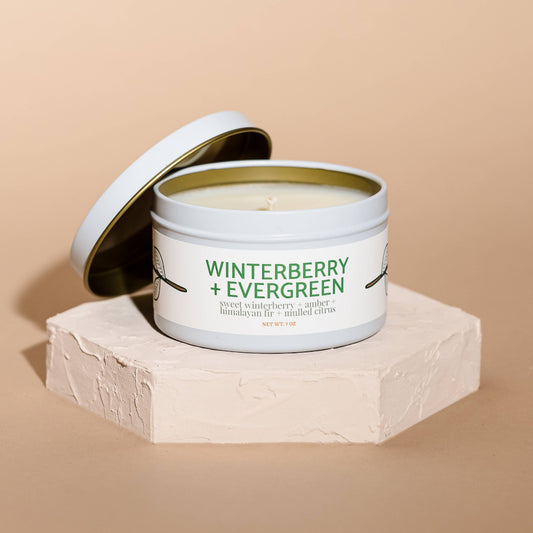 Quick Order: Matte White Candle Tins: Winterberry + Evergreen