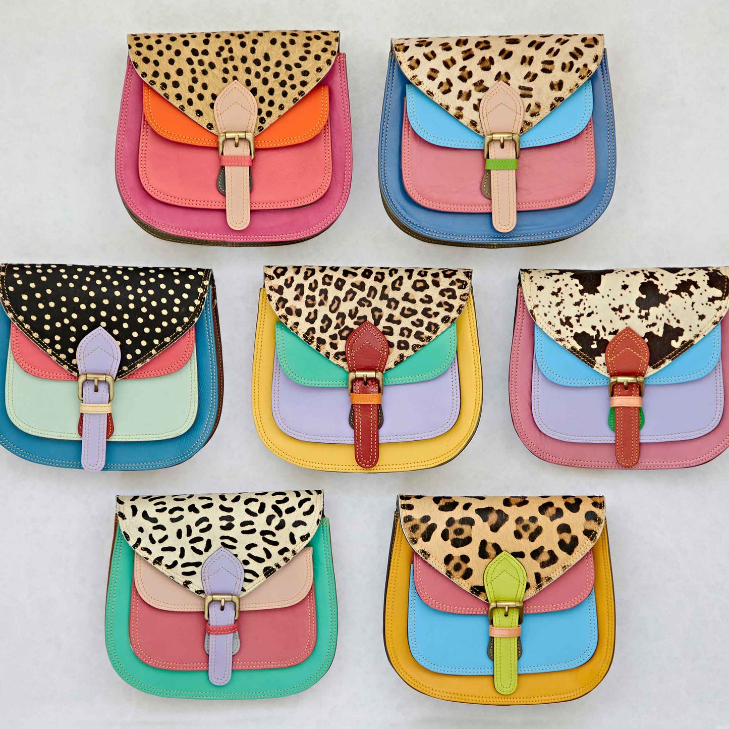 Recycled Leather Multicoloured Crossbody Bag - Handmade