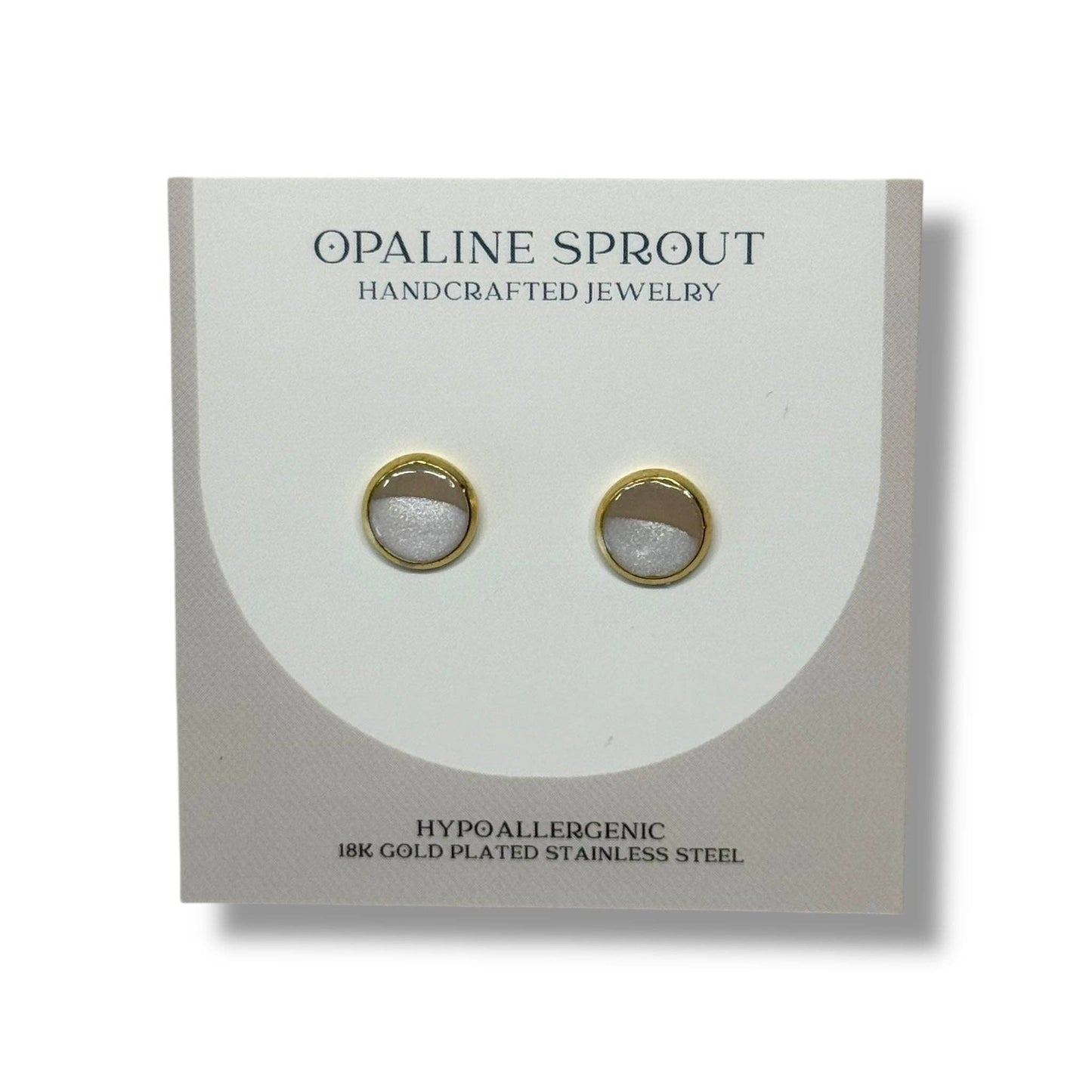 The Dot Studs – White & Tan Half · Autumn Collection · Medium