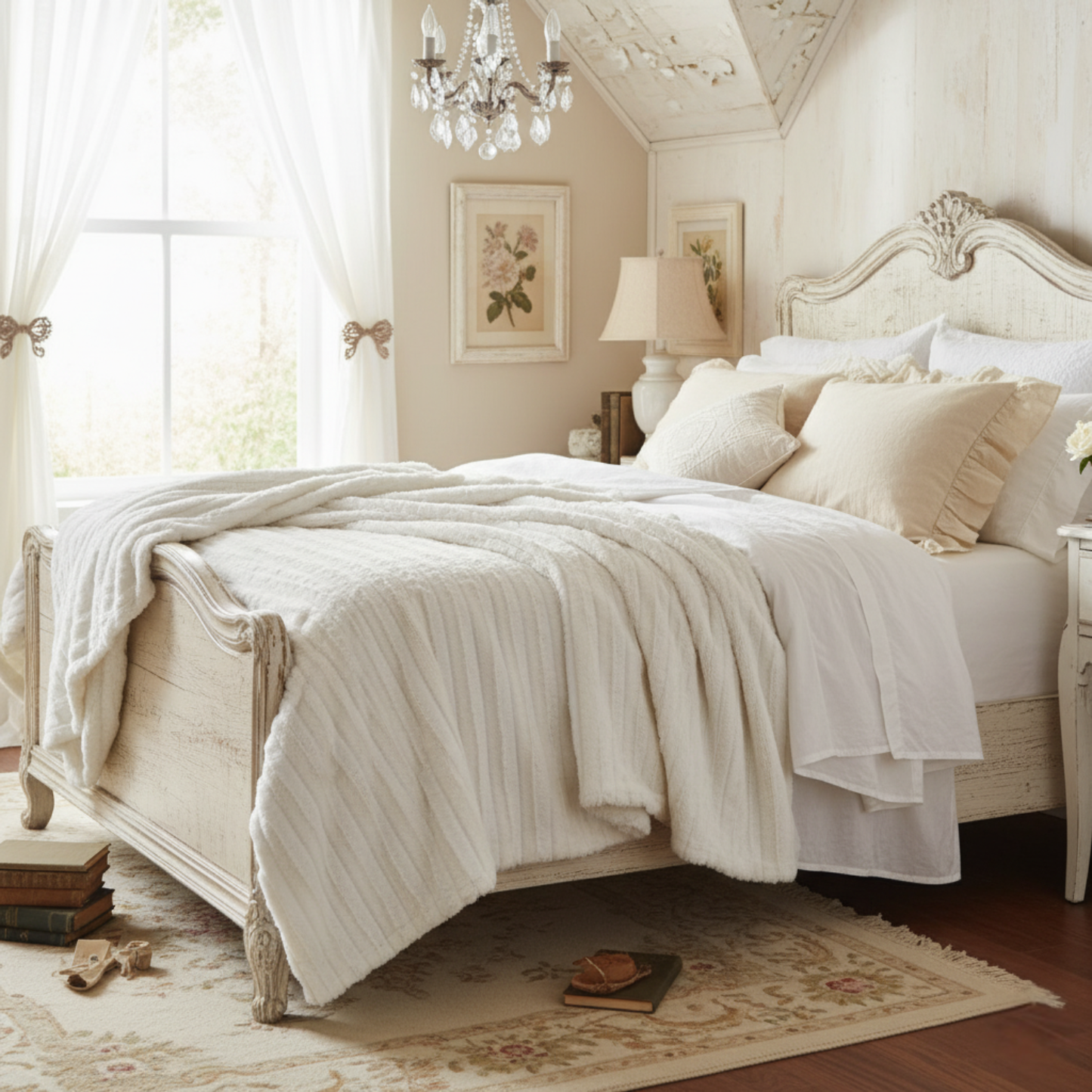 Tache White Ivory Polar Faux Fur with Sherpa Throw Blanket: 50 x 60