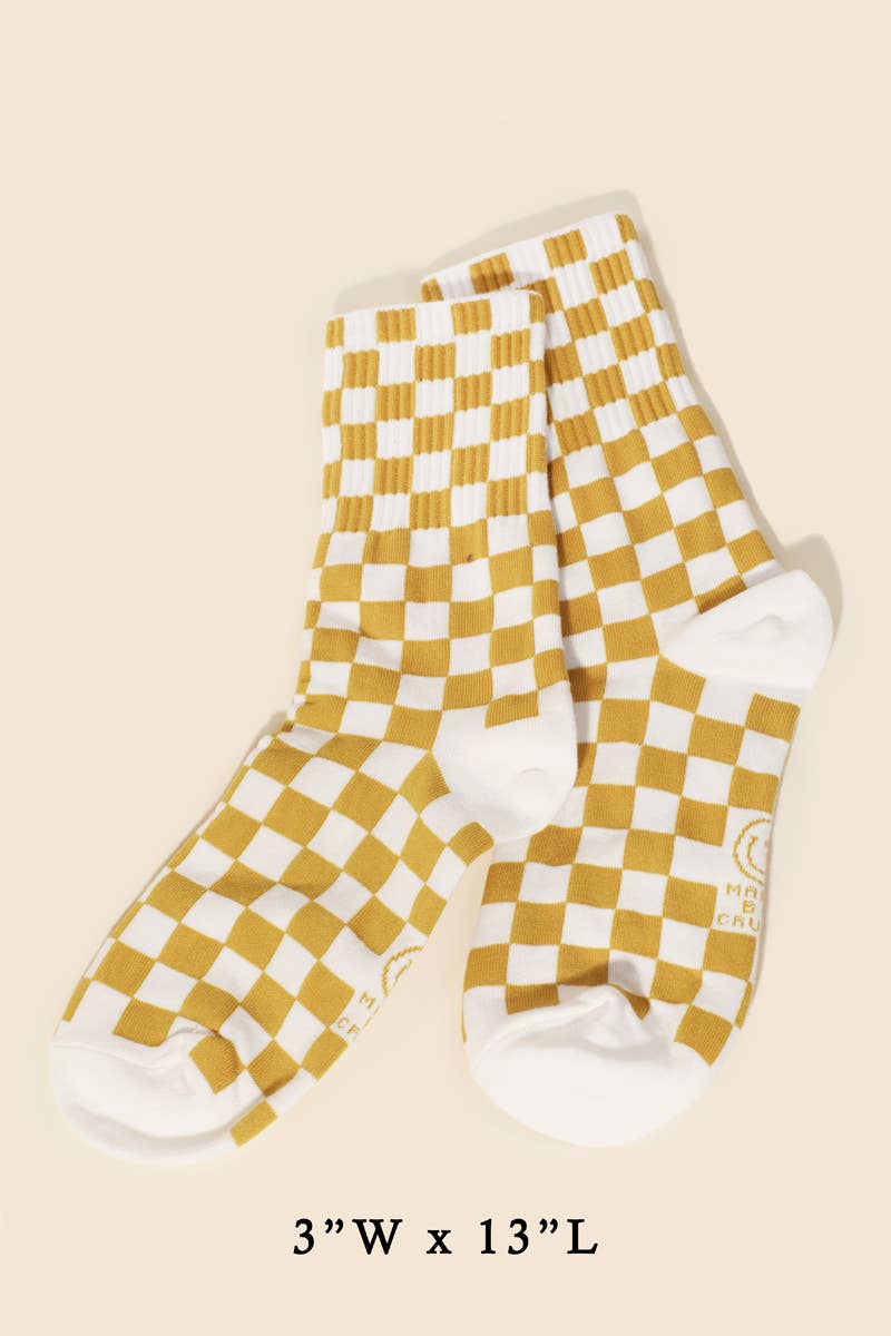 Yellow White Checkered Socks: MULTI