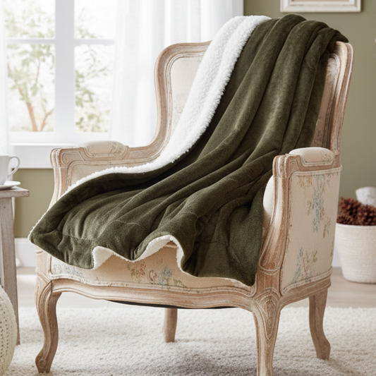 Tache Super Soft Evergreen Micro Fleece Green Sherpa Throw Blanket: 50 x 60
