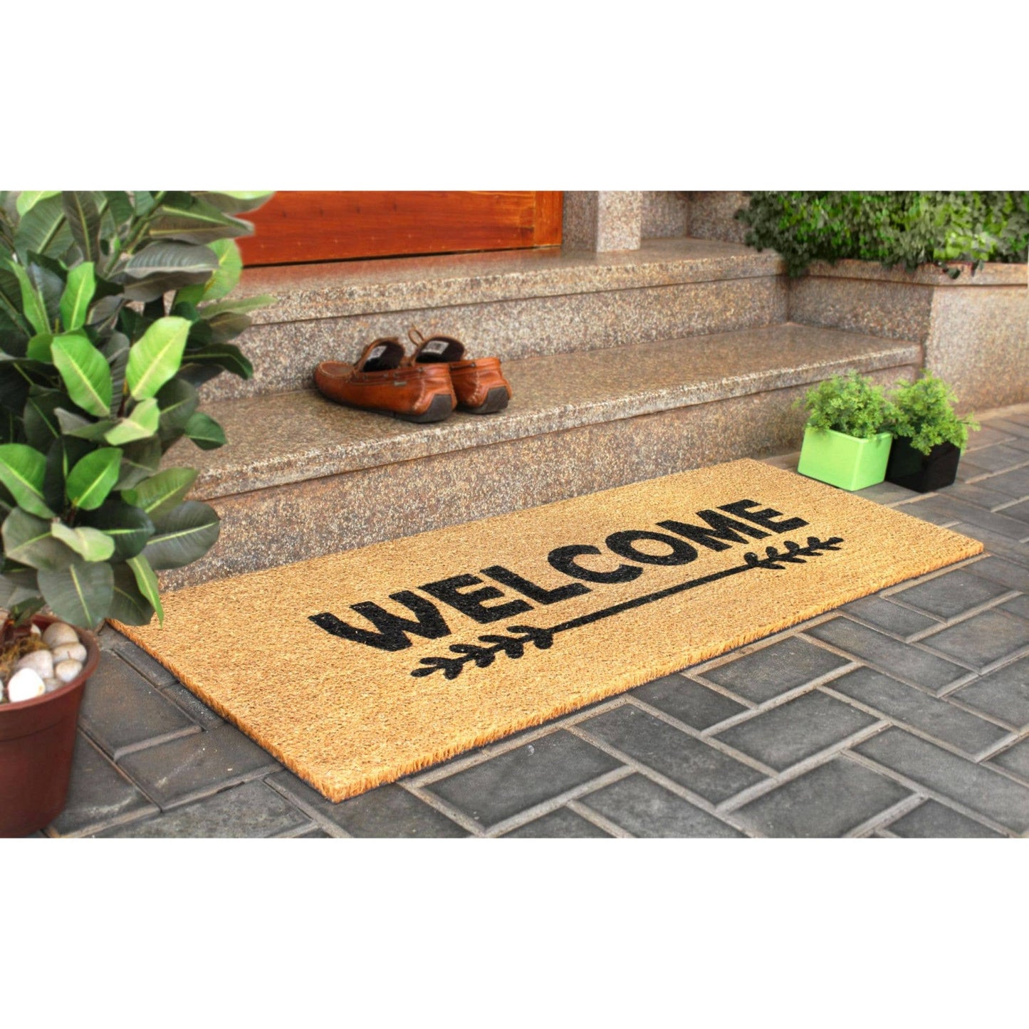 RugSmith Black Welcome Arrow long Doormat, 18" x 48"