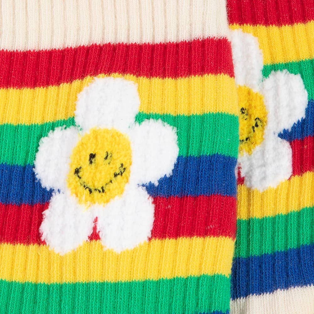 Rainbow Flower Striped Happy Face Socks: MULTI
