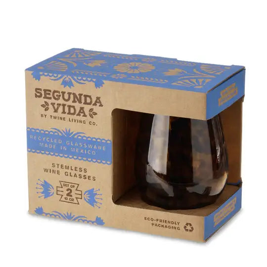 Tortuga Recycled Glass Stemless Wine Glasses - Set of 2