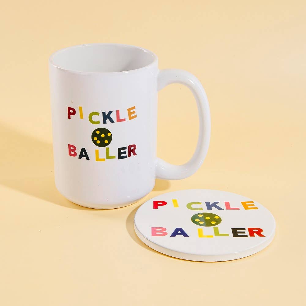 Pickle Baller 15Oz Mug With Matching Coaster Gift Set: WHITE