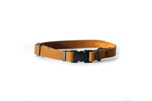 Sport Style Soft Leather Euro Dog Collar: Soft Bark Brown / L 1" Wide 15"-23" Range