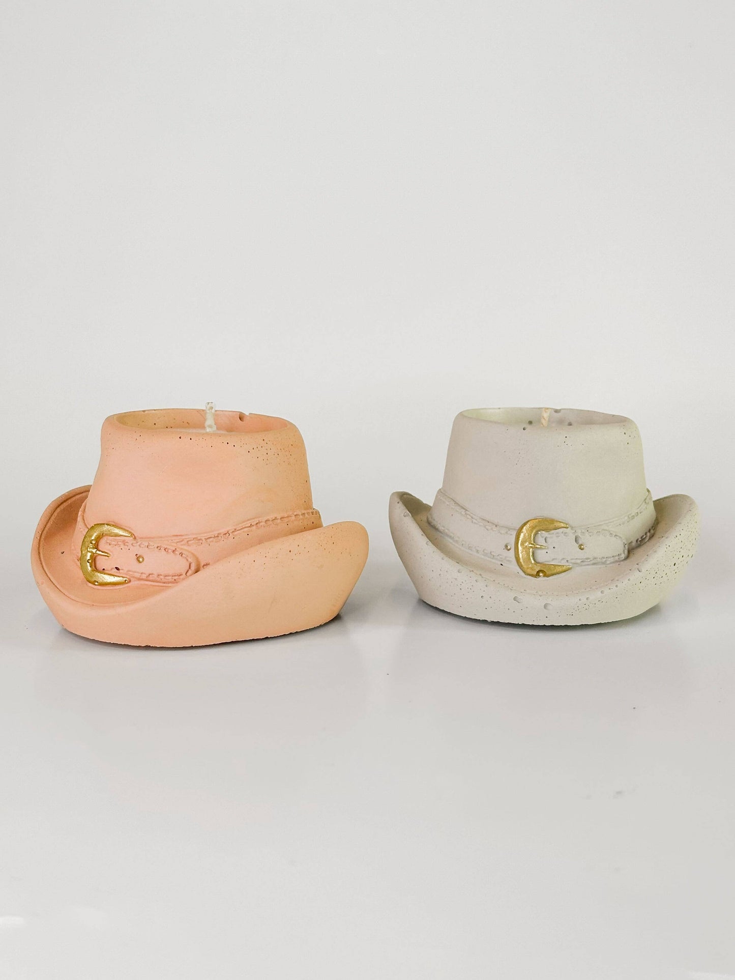 Cowboy Hat Candle: Raw Concrete with Gold Buckle / Sugarwood