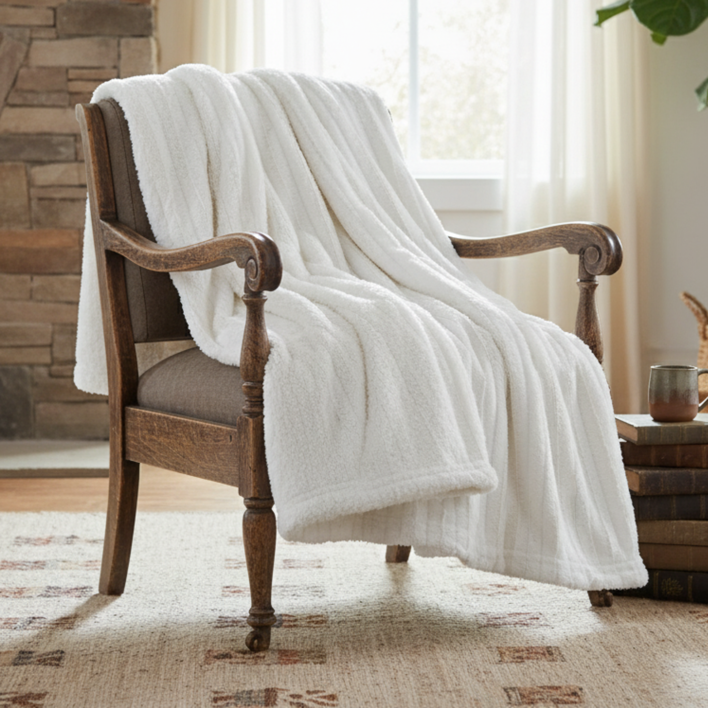 Tache White Ivory Polar Faux Fur with Sherpa Throw Blanket: 50 x 60