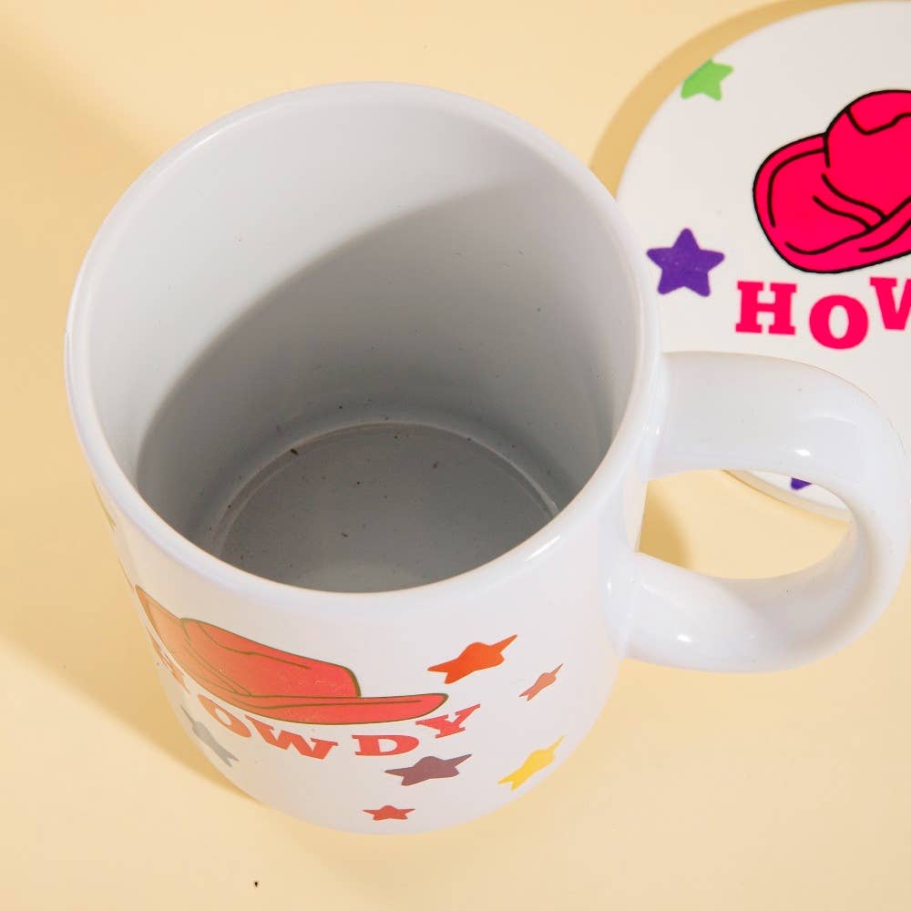 Howdy Western Cowboy Hat 15Oz Mug With Matching Coaster Gift: WHITE