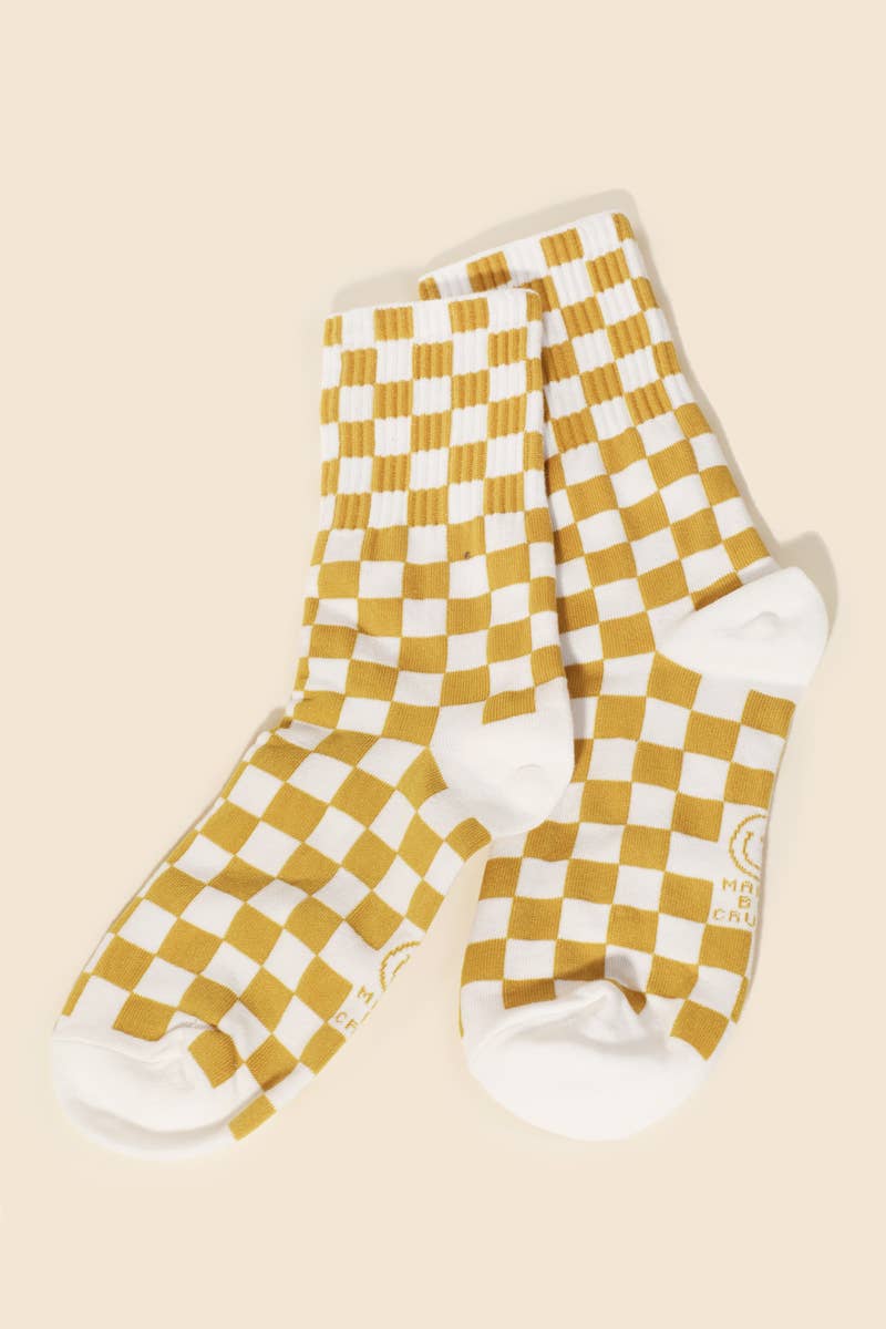 Yellow White Checkered Socks: MULTI