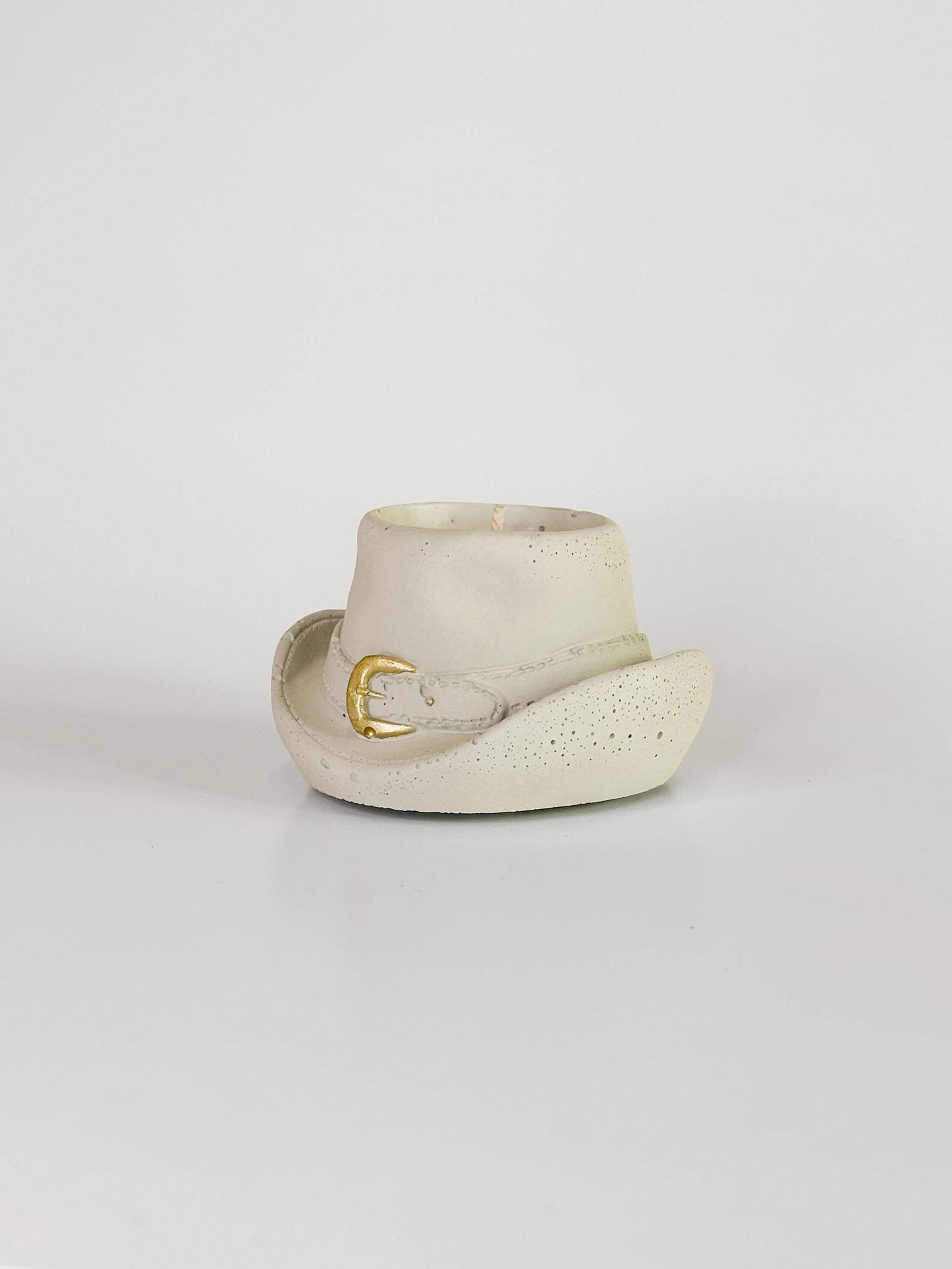 Cowboy Hat Candle: Raw Concrete with Gold Buckle / Sugarwood