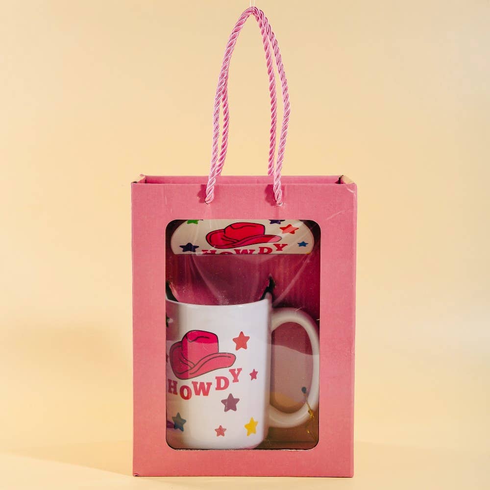 Howdy Western Cowboy Hat 15Oz Mug With Matching Coaster Gift: WHITE