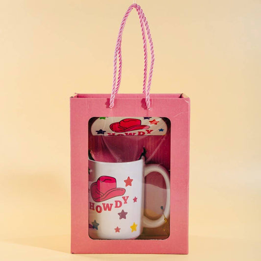 Howdy Western Cowboy Hat 15Oz Mug With Matching Coaster Gift: WHITE