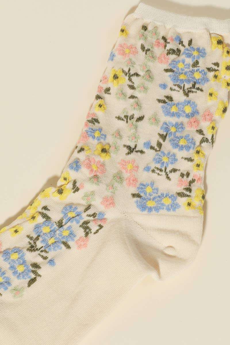 Assorted Flower Pattern Socks: BEIGE