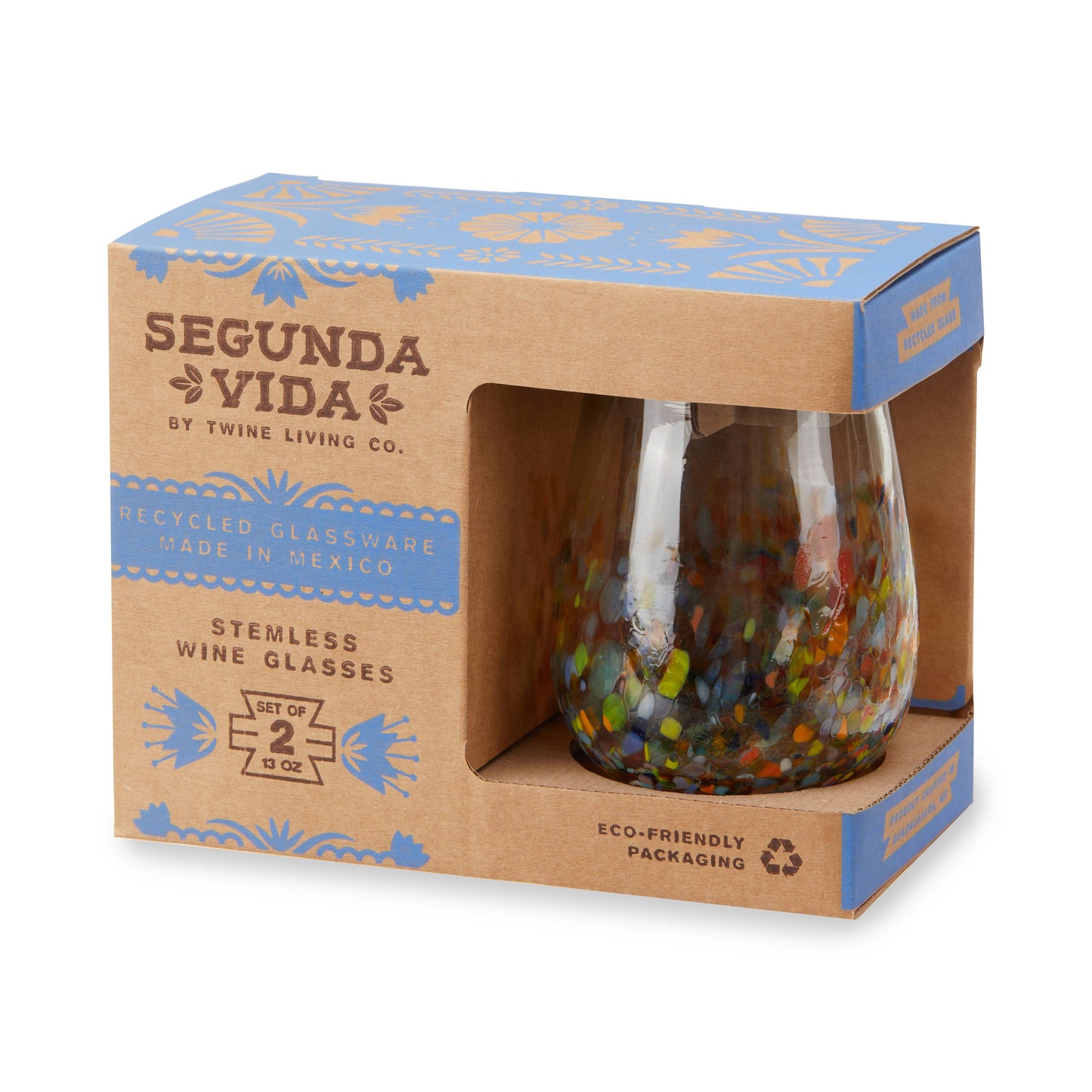 Artistico Recycled Glass Stemless Wine Glasses - Set of 2