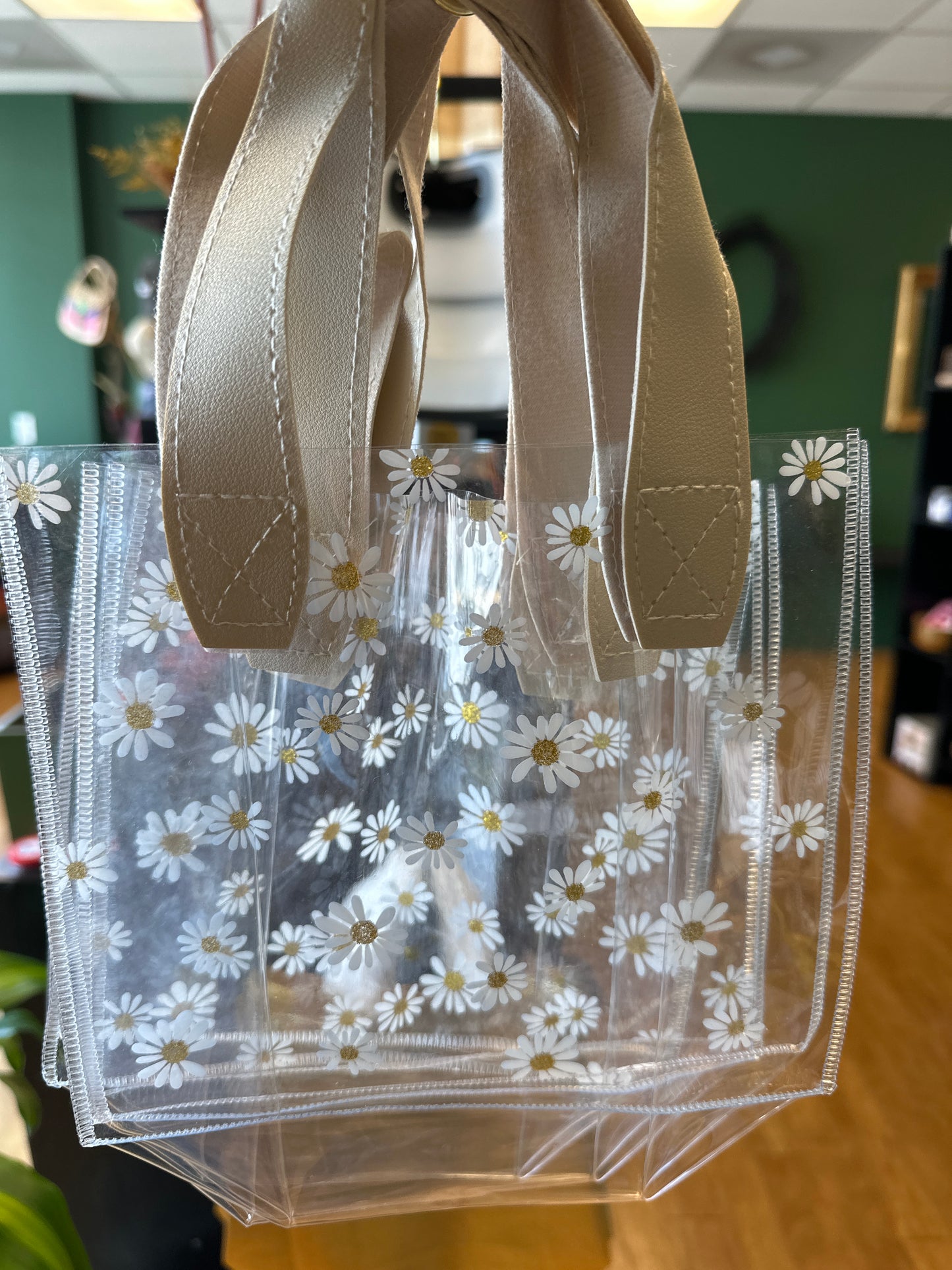 Reuseable vinyl daisy print bag